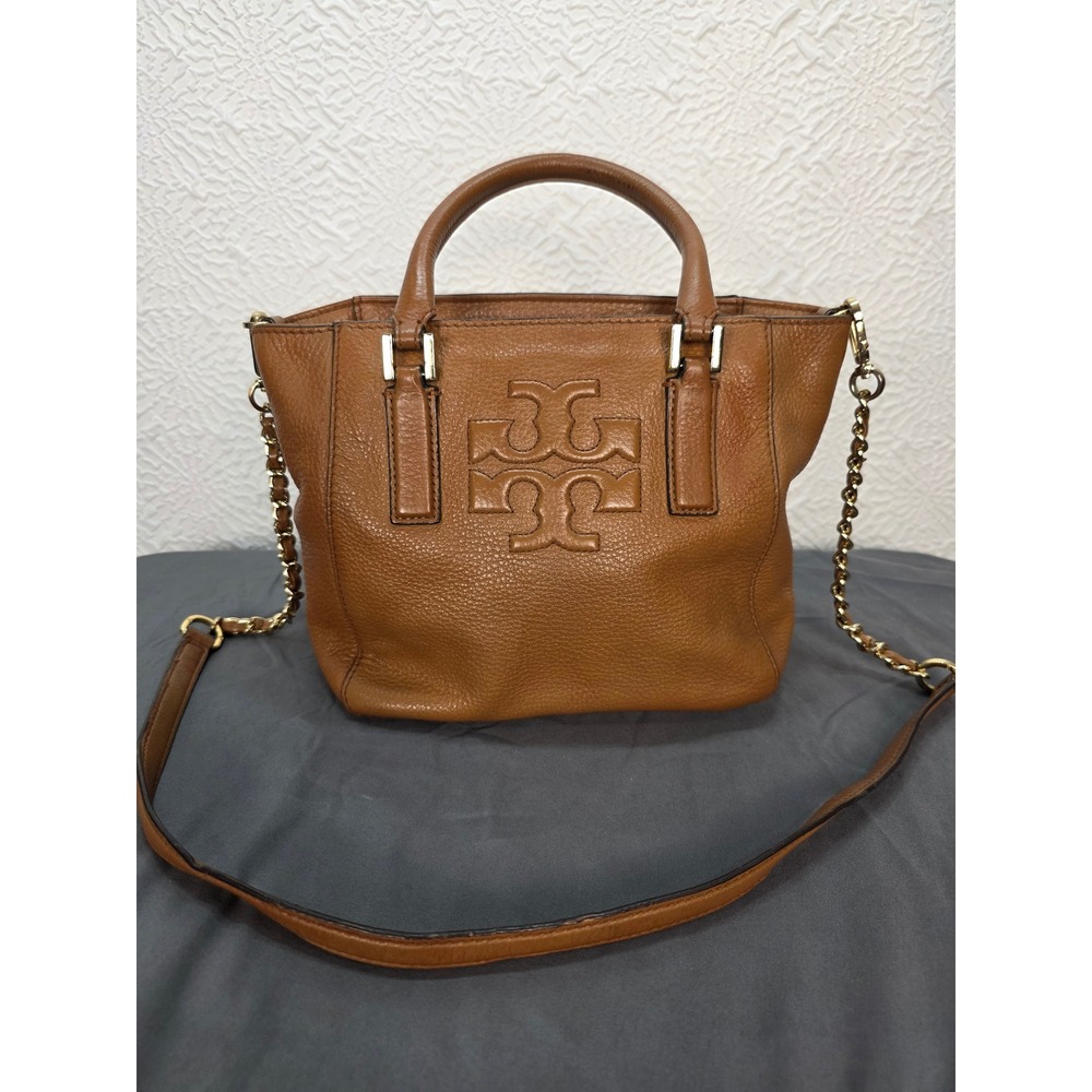 Tory Burch Thea Satchel Women Small Tan Good Leather Crossbody Bag